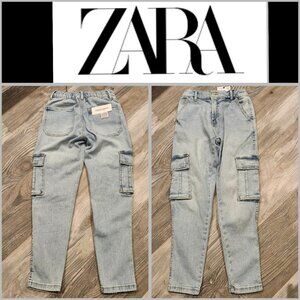NWT Zara Light Blue Cargo Tapered Jeans Boys Size 8